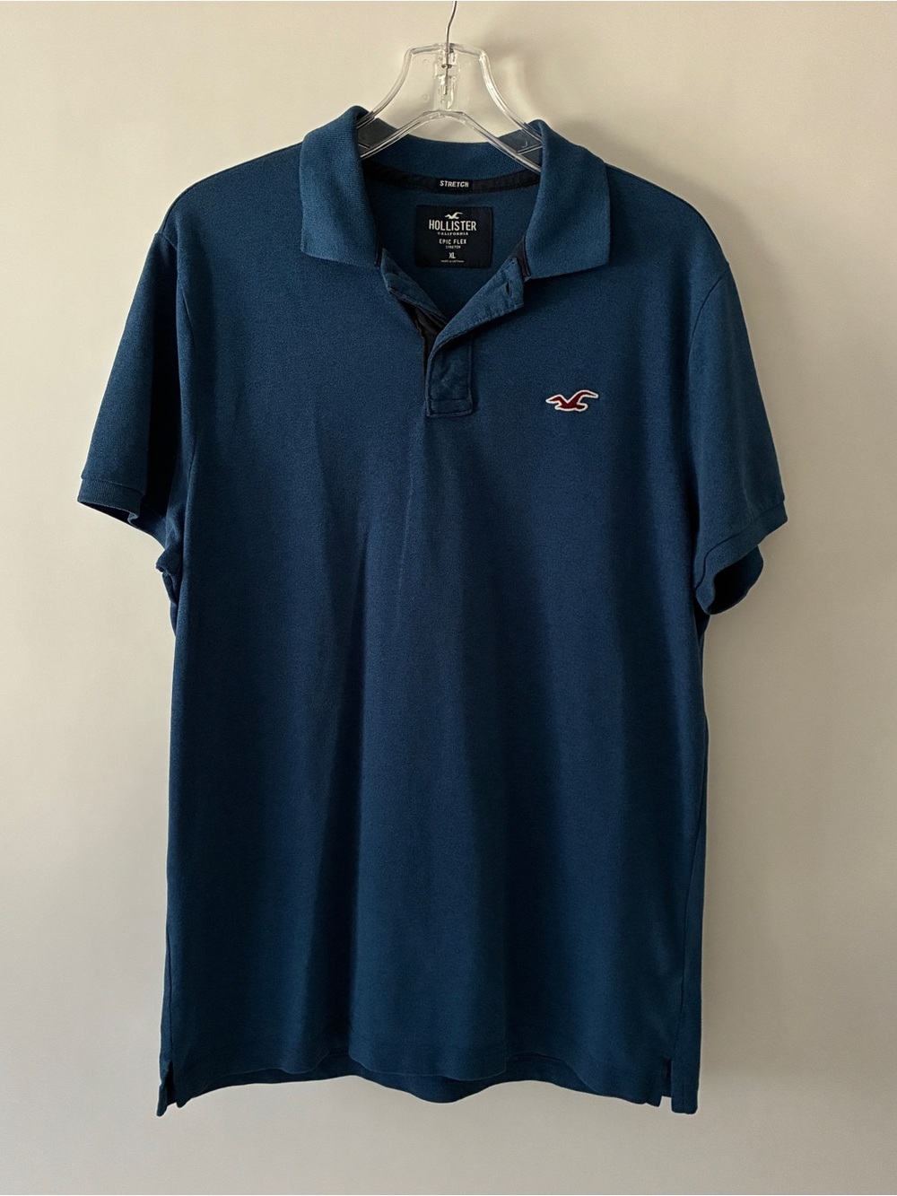 Hollister Men's Epic Flex Stretch Blue Polo XL Short Sleeve Embroidered Logo